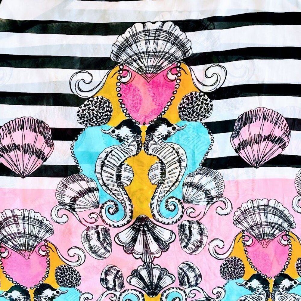 Bisou Bisou Sheer Tank Top Colorful Seashells and Seahorses - Size Medium - Picture 5 of 7